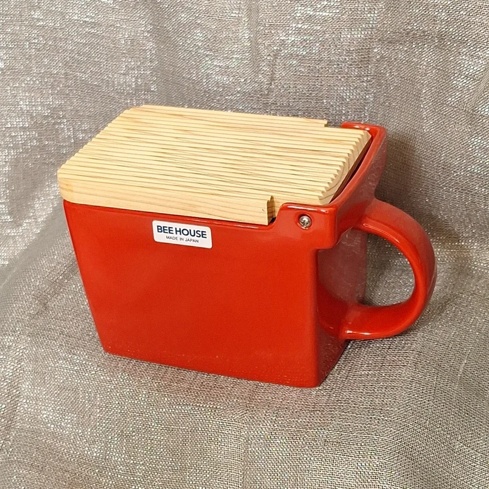 Zero Japan Red Ceramic Salt Box Cellar Wood Hinoki Lid Handle Kitchen Canister